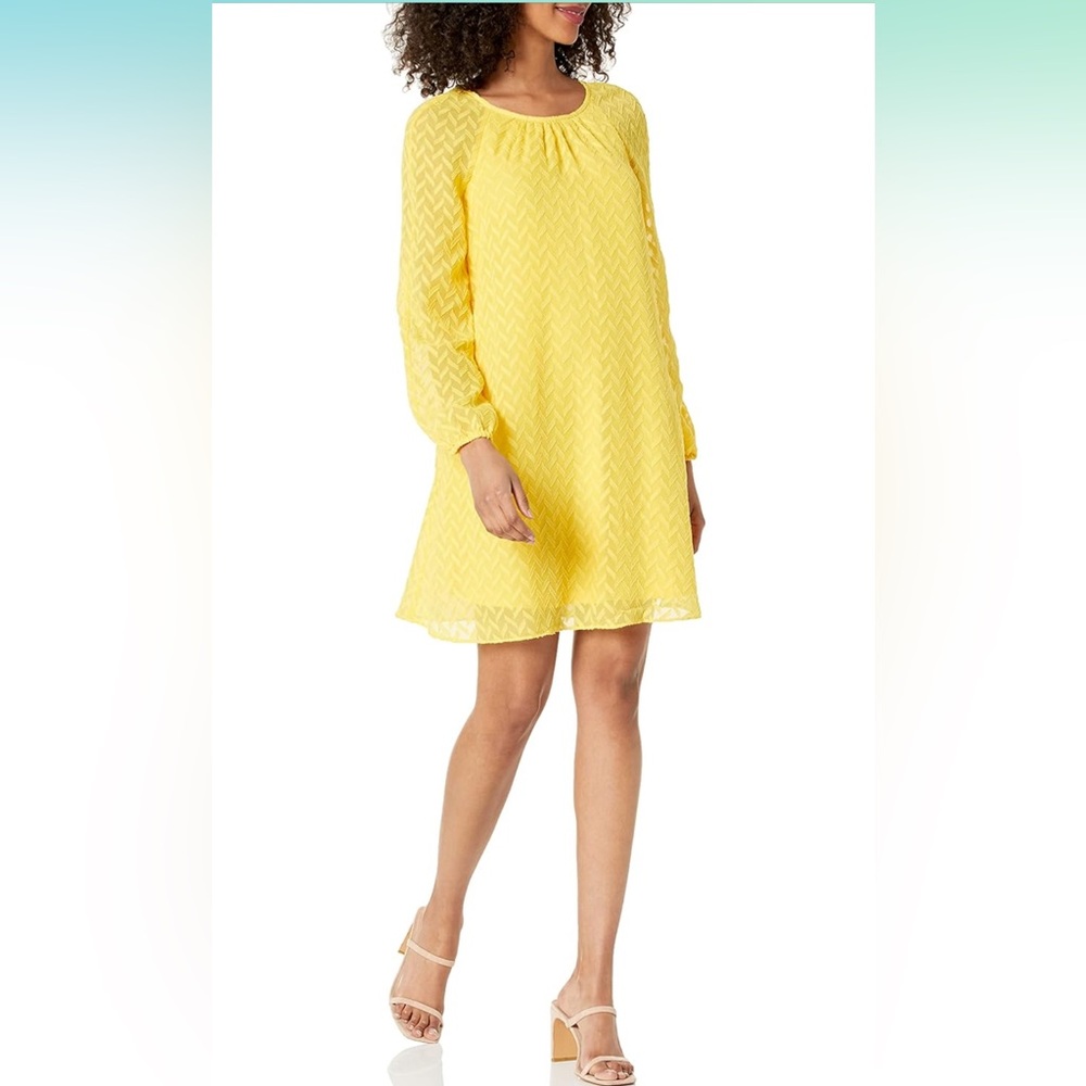 Size 6 bright yellow Tommy Hilfiger Women's Long Sleeve Trapeze Dress